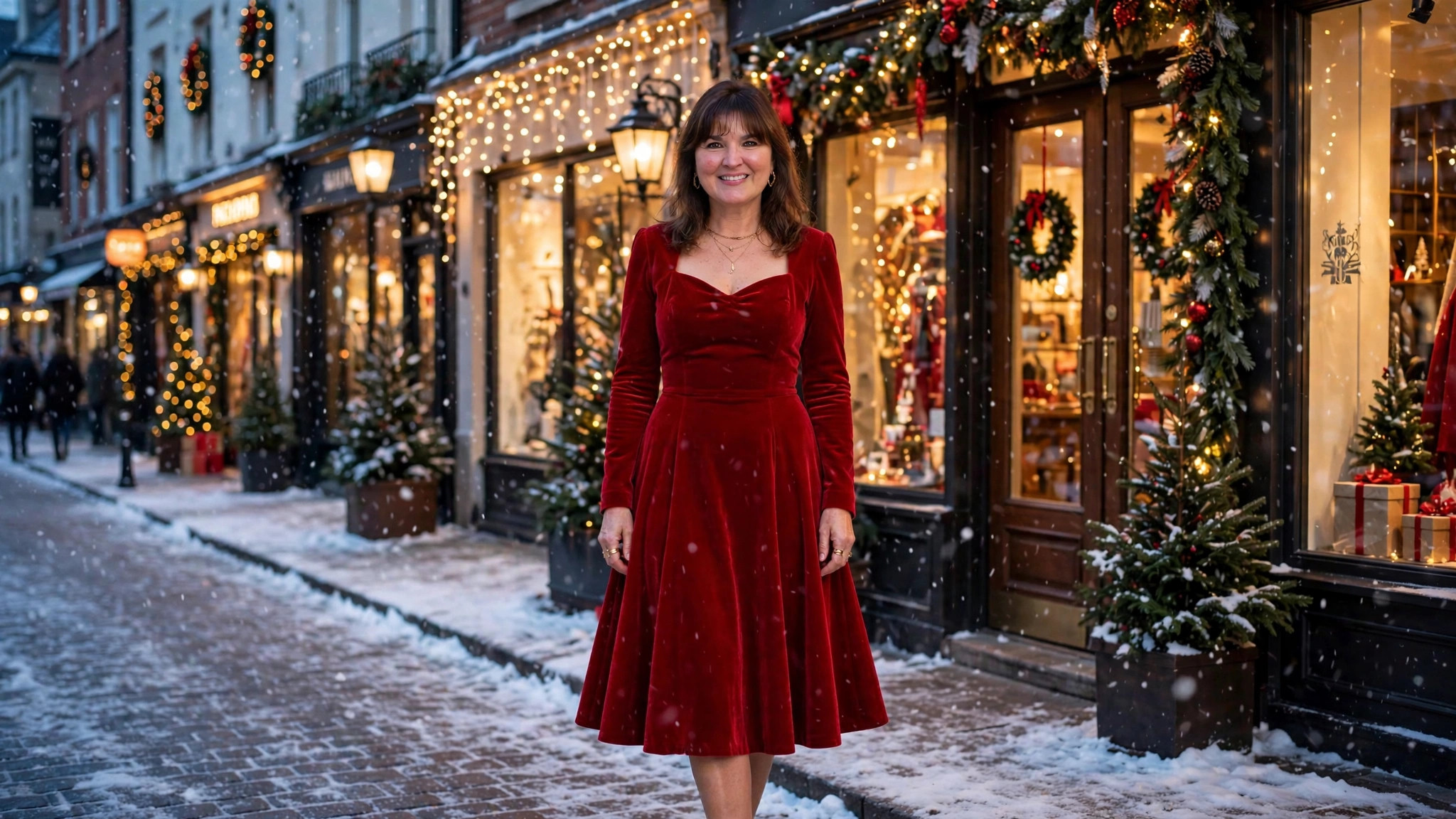 Woman in a festive Christmas outfit