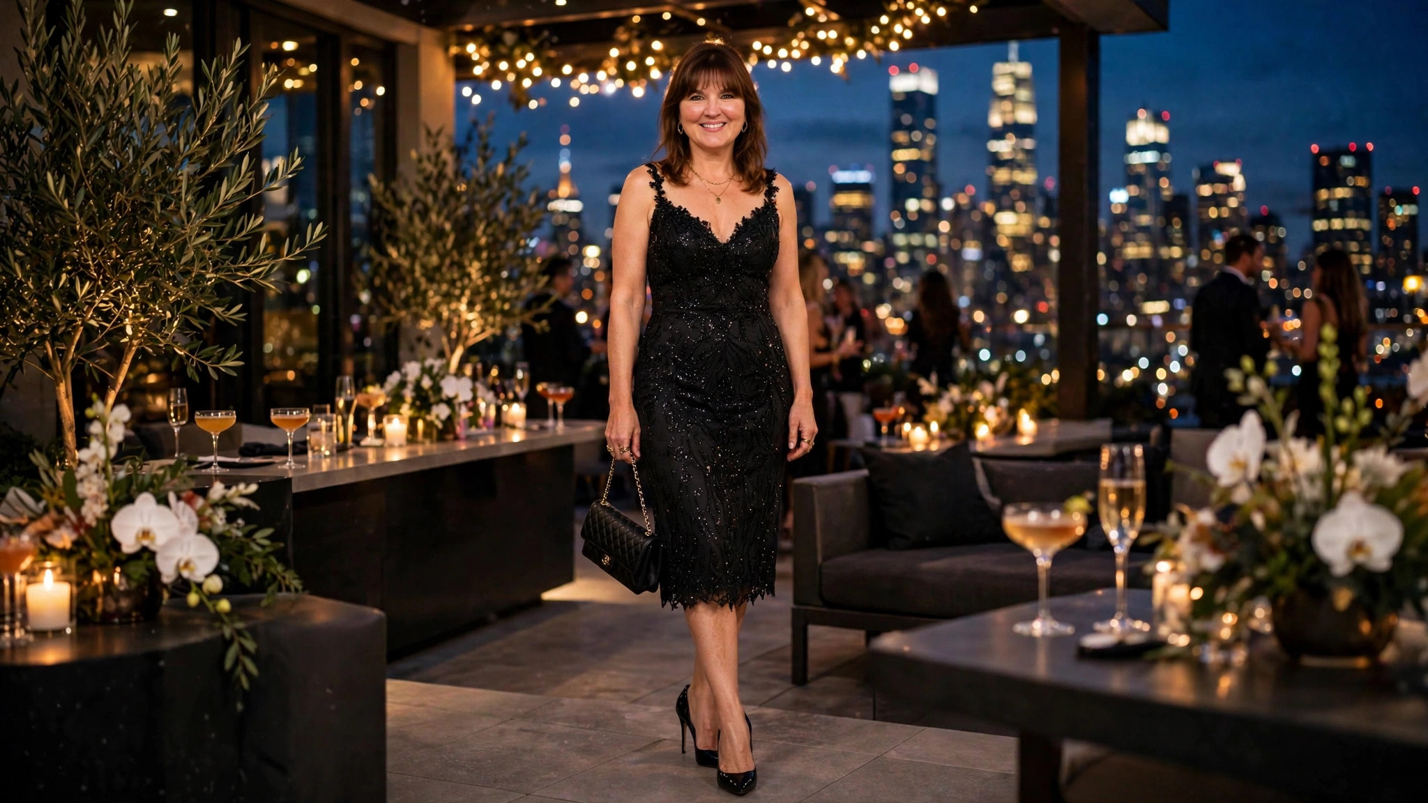 Woman in a cocktail party outfit