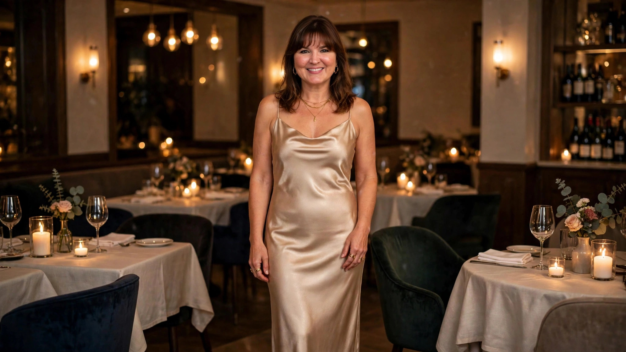 Woman in a dinner date outfit