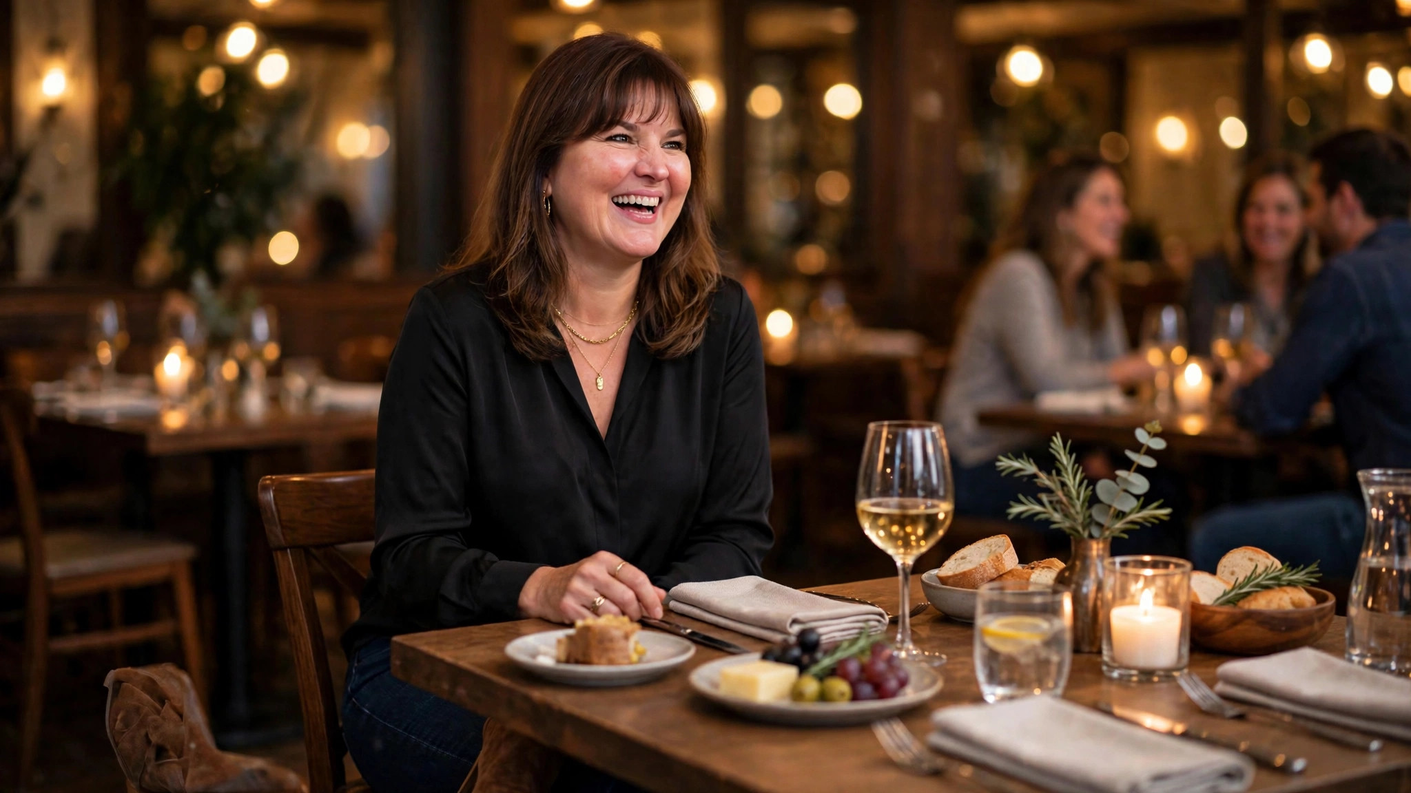 Woman in a dinner outfit with friends