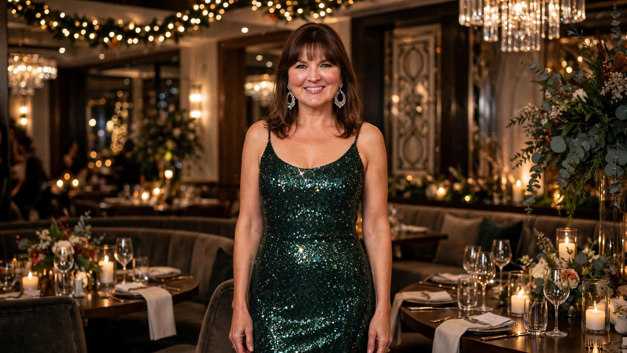 Woman in a dinner party outfit